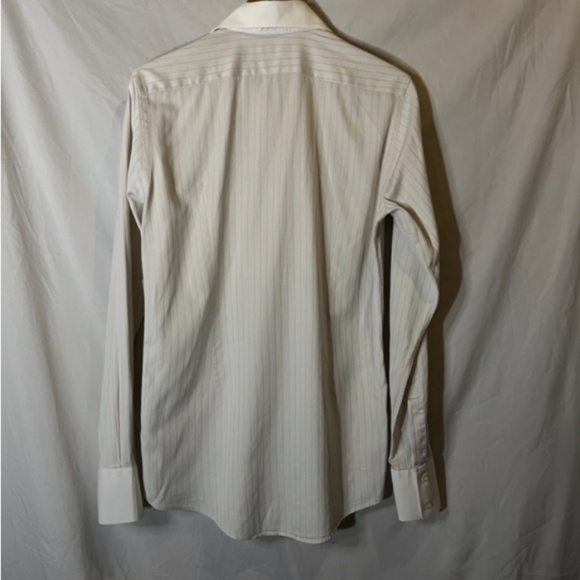 Zara Medium Mens Button Front Shirt Button Up Front Collared White Beige Striped - Picture 5 of 5